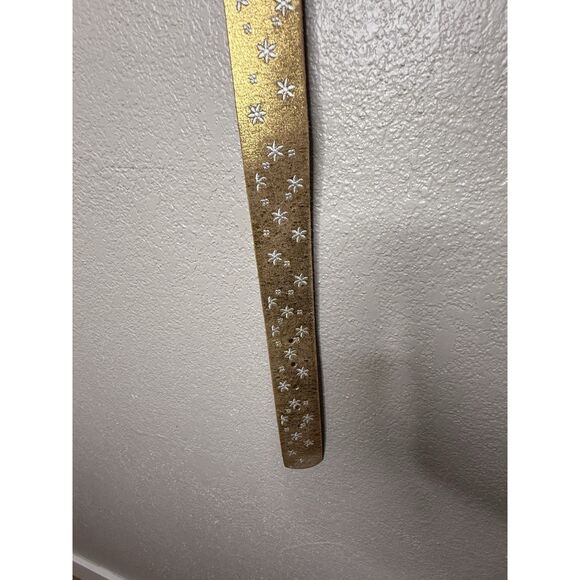 Linea Pelle Womens 2" Wide Leather Belt Gold Floral Embroidered Size L Large - Picture 5 of 14